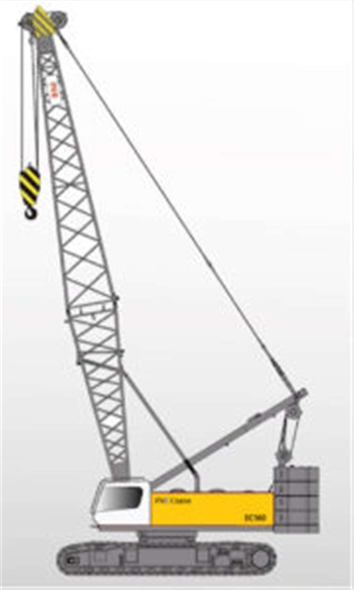 The PVE Crane model EC160 is a 160 tonne capacity lattice boom battery-electric crawler crane