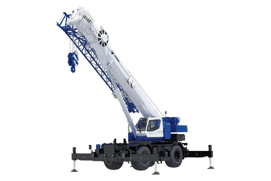 The 130 US ton capacity (118 tonne) Tadano GR-1300XL-4 in blue and white factory colours