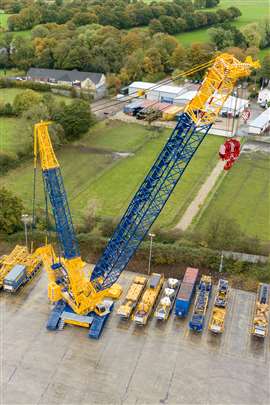 Aerial view of Ainscough's new Liebherr LR 1700-1.0 lattice boom crawler crane