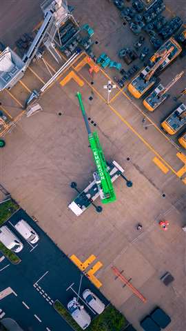 a liebherr crane delivered to emerson aerial shot