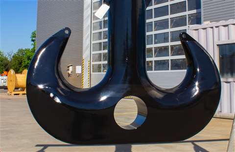 Huisman's twin horn 350 tonne 3D printed hook painted black